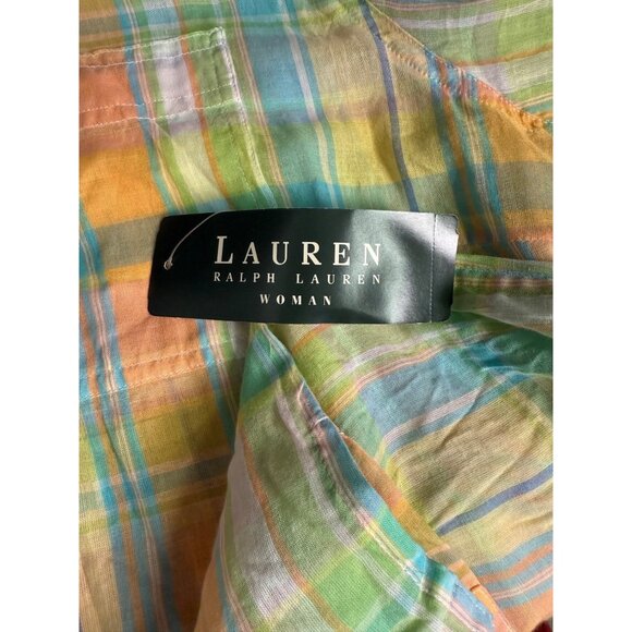 RALPH LAUREN Button Up Shirt Pastel Plaid Gauze Semi Sheer Roll Tab 2X - Picture 11 of 11